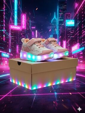 Girls Shoes with Wheels Pink & White Size 9.5–10 LED Roller Sneakers
